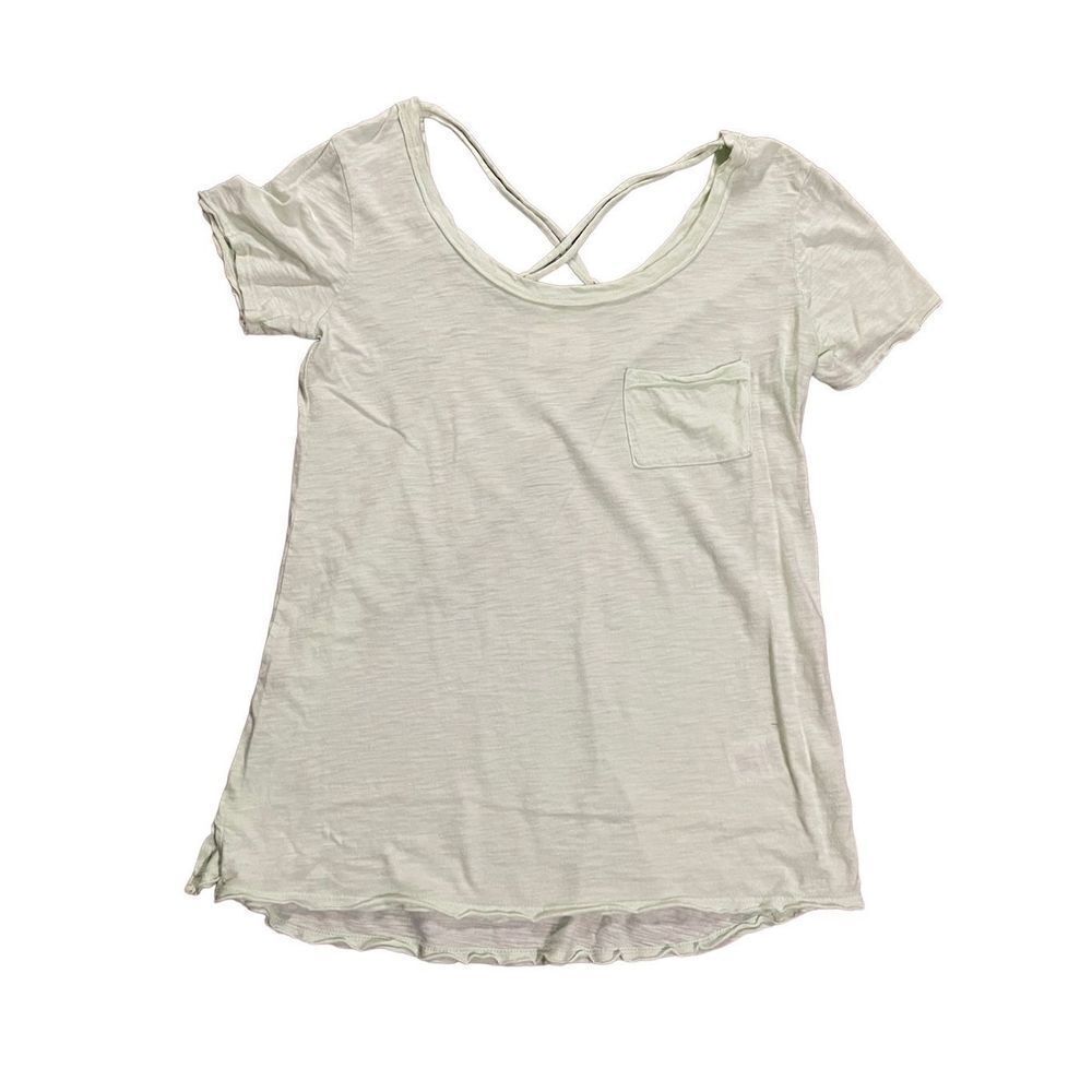 Anthropologie t.la bright mint green pocket basic tee criss cross back XS minima